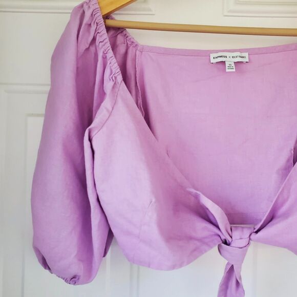 Express x Rocky Barnes Tie Front Cropped Top Lilac Purple Women's Size XS - Picture 2 of 7